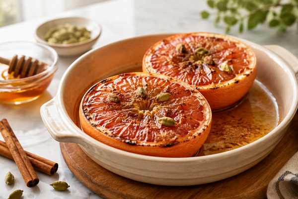 Baked Grapefruit With Honey, Cardamom and Cinnamon