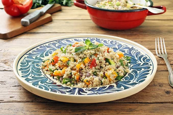 Quinoa pilaf with vegetables, herbs, and wholesome Ayurvedic ingredients