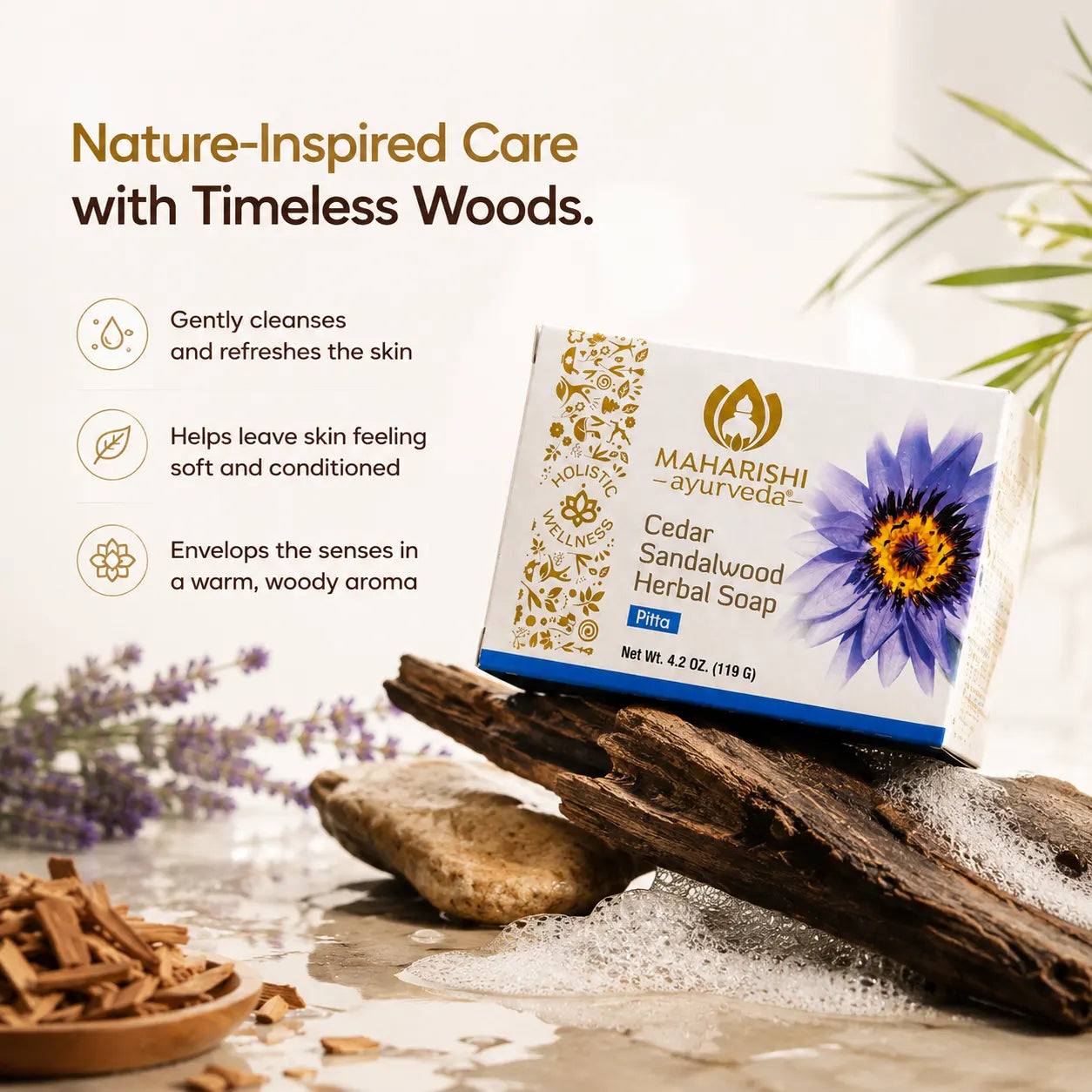 Maharishi Ayurveda Cedar Sandalwood Herbal Soap Bar Image 2