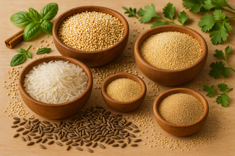 Grains Whole grains like basmati rice, quinoa, millet, amaranth, and rye are rich in nutrients.